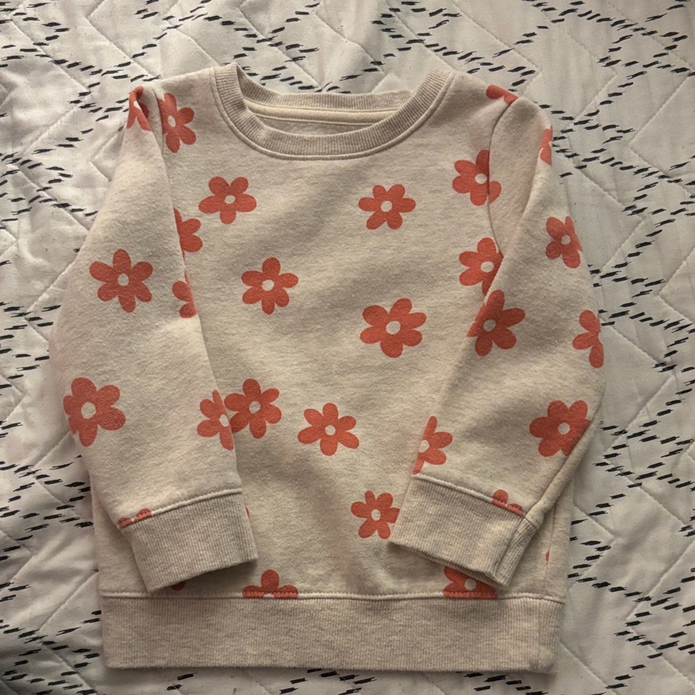 Cat & Jack Cream with Coral Floral Print Sweatshirt and Cream Sweatpants